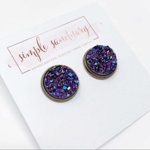 ✨3/$30✨Purple Druzy Stud Earrings - Picture 5 of 7